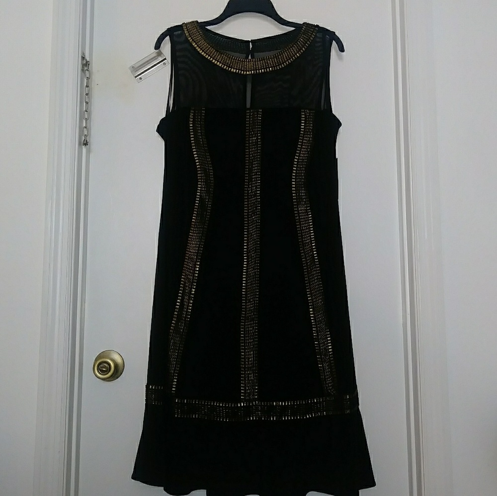 SLNY Black and Gold Detail Dress